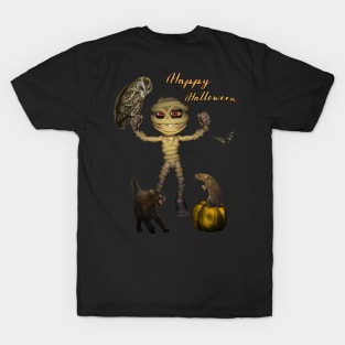 Funny halloween design with mummy, owl and pumpkin T-Shirt